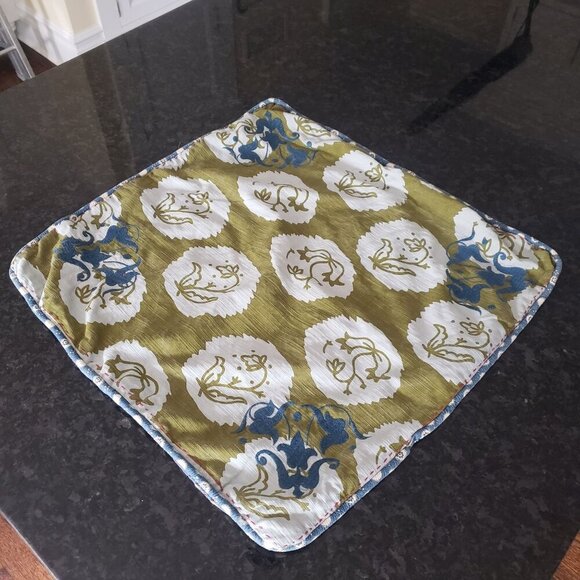 Anthropologie Embroidered Cotton Indian Block Print Reversible Pillow Cover 20" - Picture 14 of 16